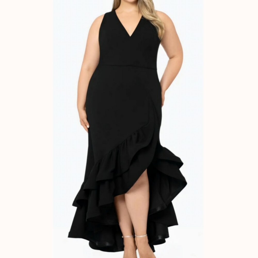 NEW - Betsy & Adam Black Ruffle Gown